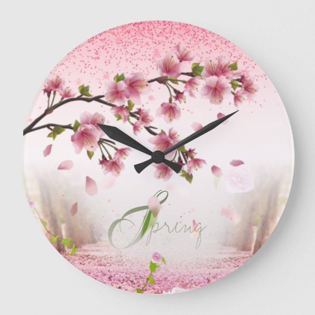 de primavera con rosas y flores große wanduhr (Vorderseite)