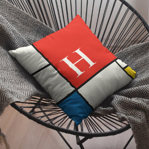 De Stijl Inspirierte Monogramm der farbigen Primär Kissen