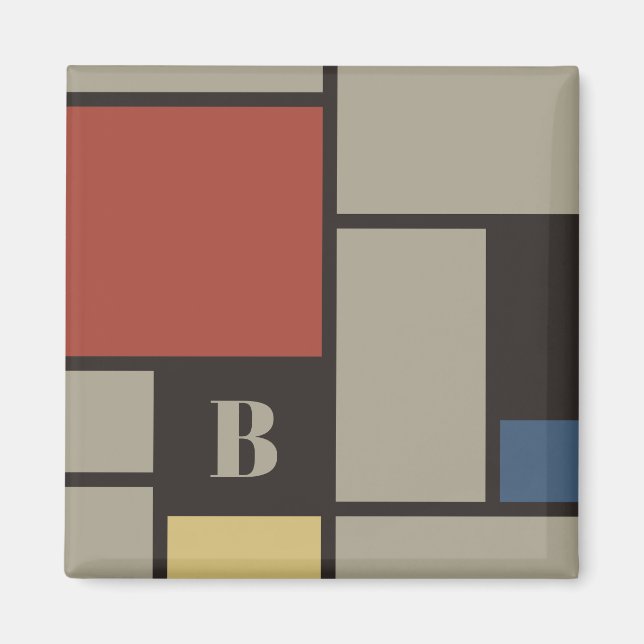 De Stijl Inspirierte Monogramm der farbigen Primär Magnet (Vorne)