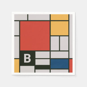 De Stijl Inspirierte Monogramm der farbigen Primär Serviette