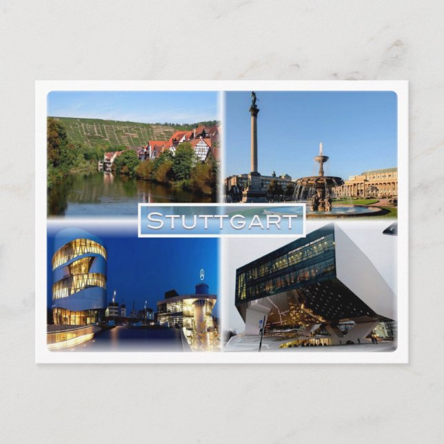DE Stuttgart - Fluss Neckar - Schlossplatz - Postkarte (Vorderseite)