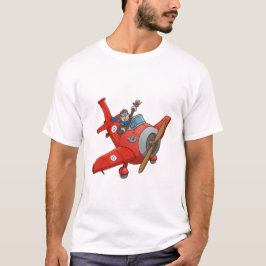 De zwaaiende piloot in het rode vliegtuig T-Shirt
