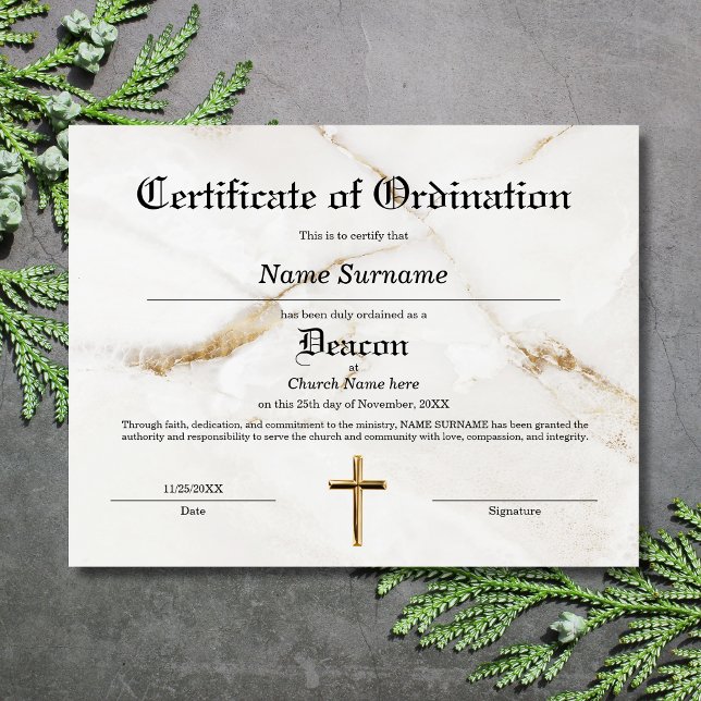 Deacon Church Certificate of Ordination (Von Creator hochgeladen)