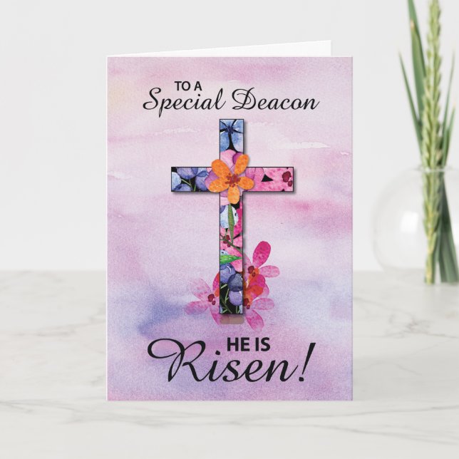 Deacon Oaster Er ist Rised Cross Watercolor Blume Karte (Vorderseite)