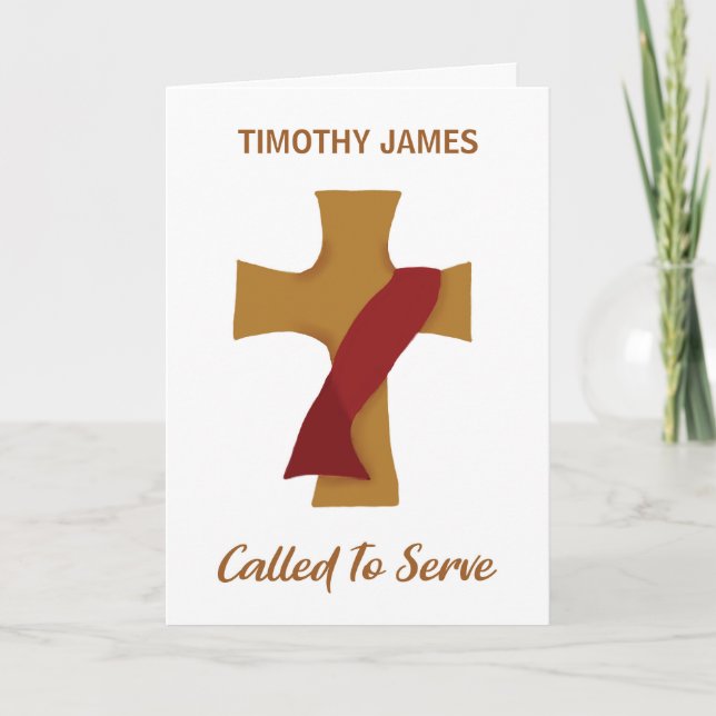 Deacon Ordination Glückwunsch Red Stole Cross Karte (Vorderseite)