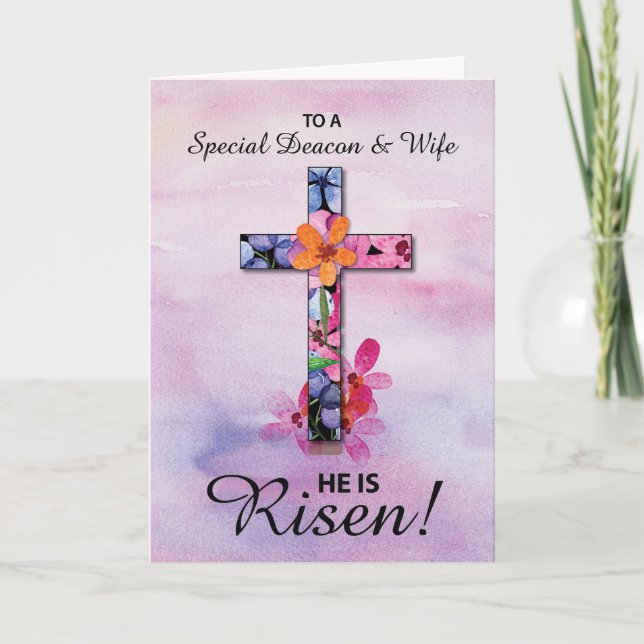 Deacon und Ehefrau Oster Er ist Rised Cross Blume Karte (Vorderseite)