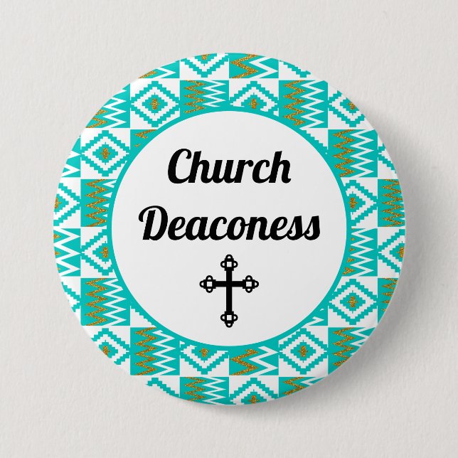 Deaconess Aqua Aquamarin Blue Kente Cloth Button B (Vorderseite)
