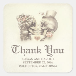 Dead and Nice Skull Couple Wedding Vielen Dank Quadratischer Aufkleber