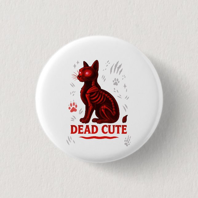 Dead Cute – Halloween-Katze T-Shirt Button (Vorderseite)