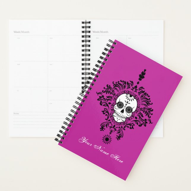 Dead Damask Chic Sugar Skull Black auf Lila Planer (Anzeige)