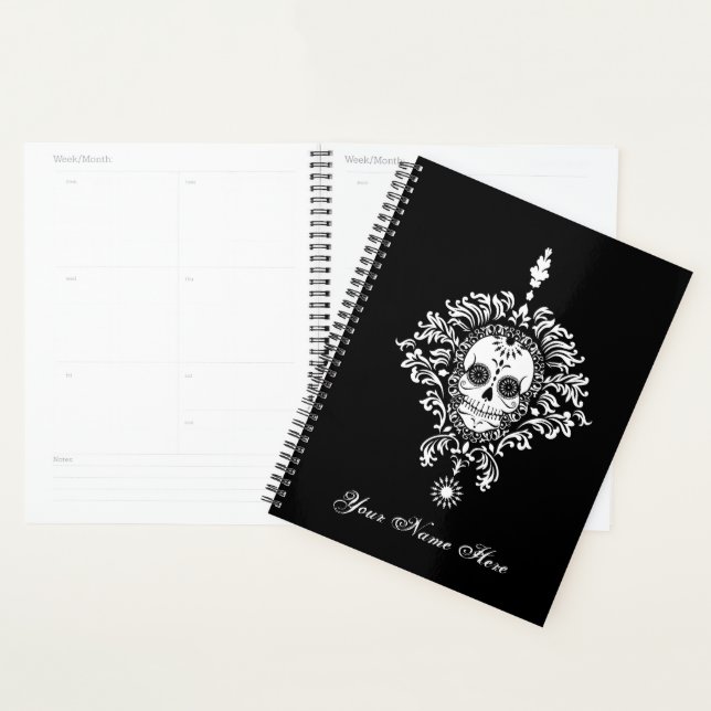 Dead Damask Chic Sugar Skull White auf schwarz Planer (Anzeige)