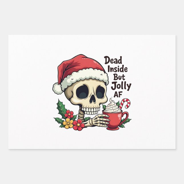 Dead Inside, aber Jolly AF Hot Cacoa Latte Xmas Sk Geschenkpapier Set (Vorderseite)