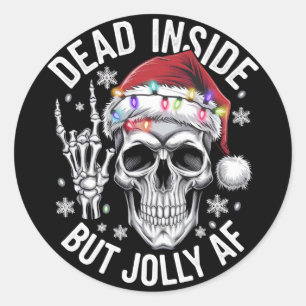Dead Inside Aber Jolly AF Weihnachtsgeschenk Skele Runder Aufkleber