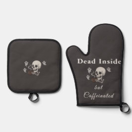 Dead Inside But Caffeinated – Halloween Pillow Ofenhandschuh & Topflappen-Set
