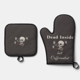 Dead Inside But Caffeinated – Halloween Pillow Ofenhandschuh & Topflappen-Set