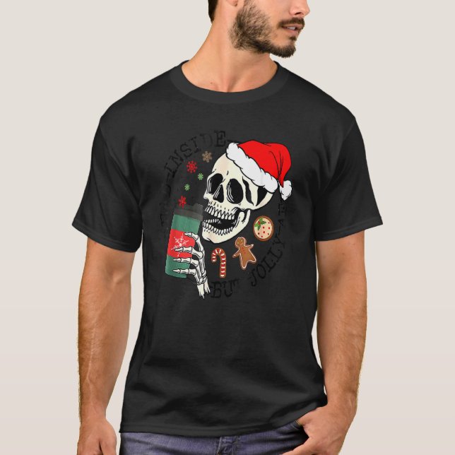 Dead Inside But Jolly AF  Skeleton Santa Hat Chris T-Shirt (Vorderseite)