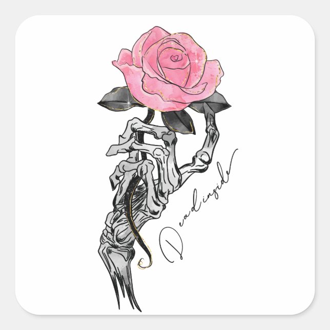 Dead Inside Skeleton Rose Quadratischer Aufkleber (Vorderseite)