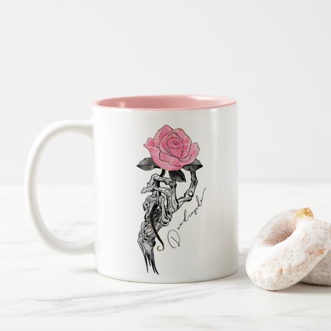 Dead Inside Skeleton Rose Zweifarbige Tasse (Mit Donut)