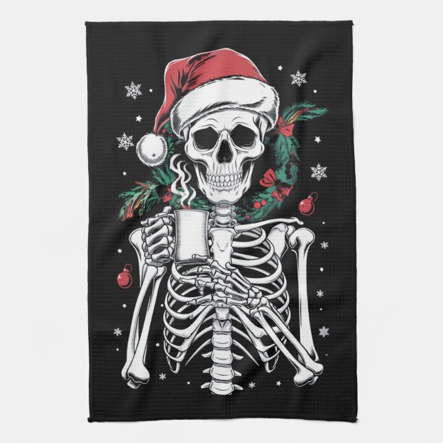 Dead Inside Skeleton Weihnachtskaffee Lover Gesche Geschirrtuch (Vertikal)