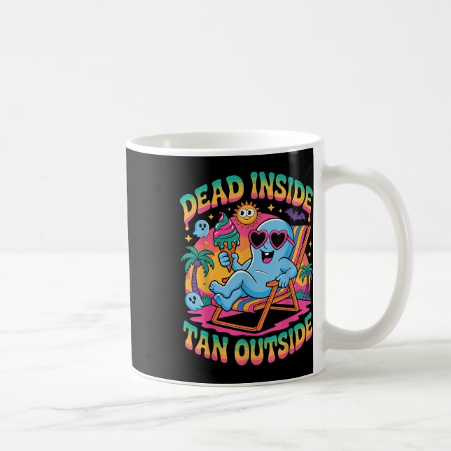 Dead Inside Tan Outdoor Funny Ghost Summerween Kaffeetasse (Rechts)
