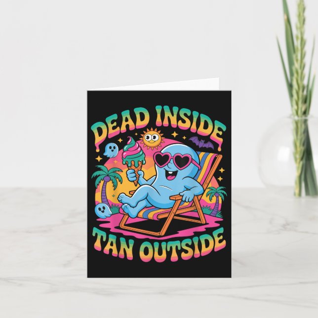 Dead Inside Tan Outdoor Funny Ghost Summerween Karte (Vorderseite)