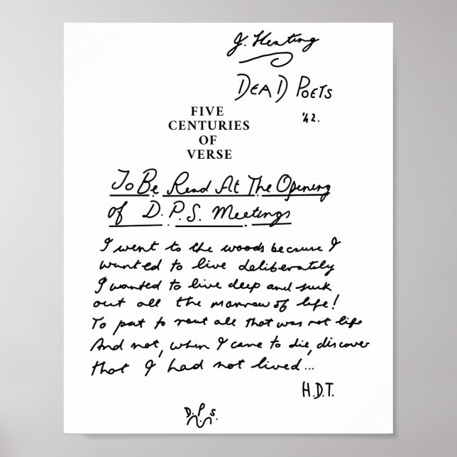 Dead Poets Society fünf Jahrhunderte schwarzer Ver Poster (Vorne)