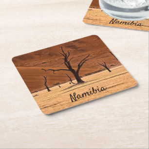 Dead Vlei Namibia Landschaft Foto mit Text Rechteckiger Pappuntersetzer