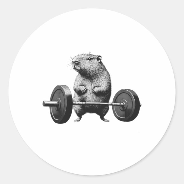 Deadlift Capybara Funny Fitness Rodent Lover Worko Runder Aufkleber (Vorderseite)