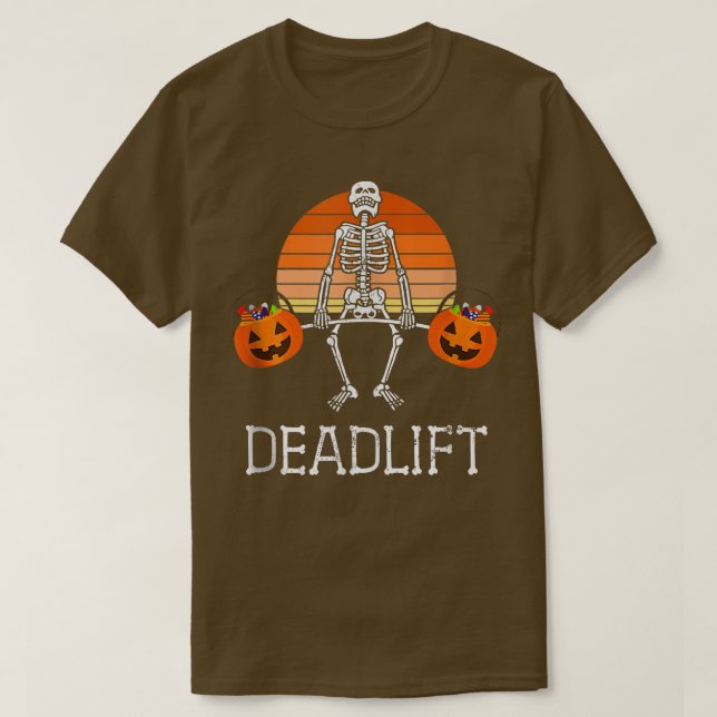 DEADLIFT Funny Halloween Skeleton Candy Buckets Gy T-Shirt (Design vorne)