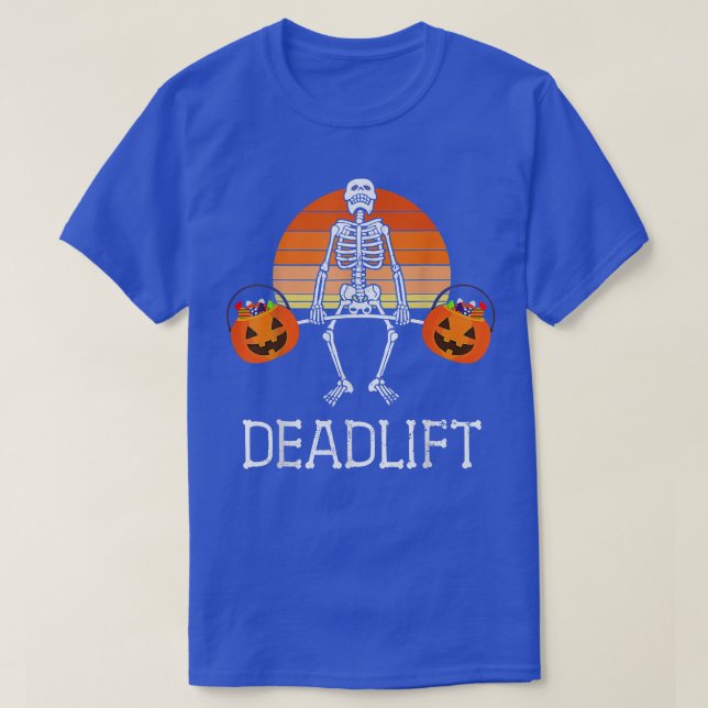 DEADLIFT Funny Halloween Skeleton Candy Buckets Gy T-Shirt (Design vorne)