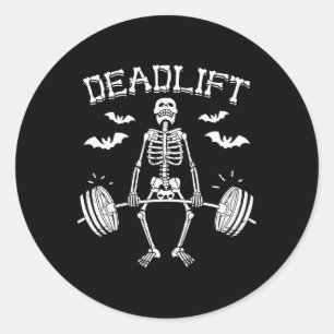 Deadlift Funny Halloween Sprichwort Skeleton Rbell Runder Aufkleber