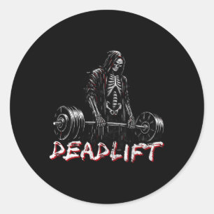 Deadlift Skeleton Halloween Gym Jokes Weightliftin Runder Aufkleber