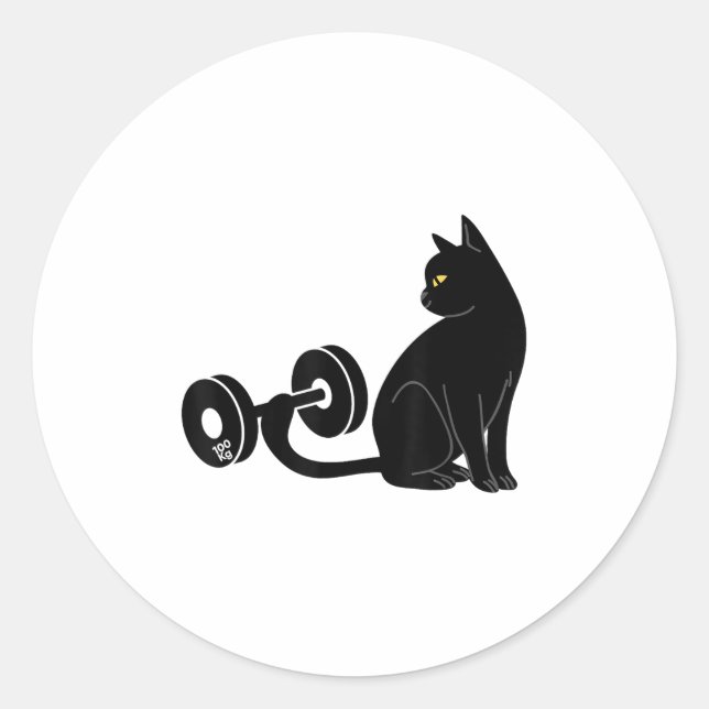 Deadlifting Cat Workout Gym Fitness Exercise Weigh Runder Aufkleber (Vorderseite)