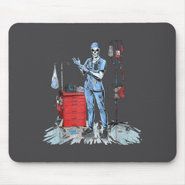 Deadside Nurse Blue Scrubs Funny Skeleton Doctor M Mousepad (Vorne)