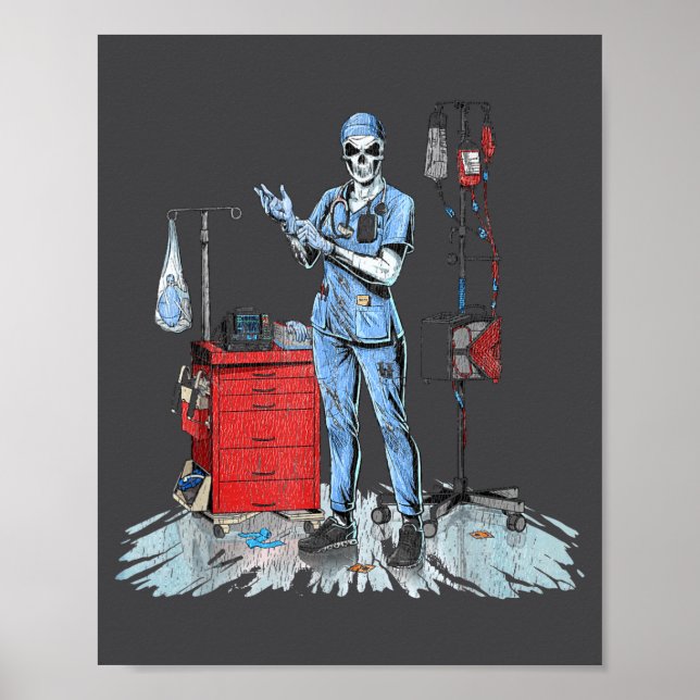 Deadside Nurse Blue Scrubs Funny Skeleton Doctor M Poster (Vorne)