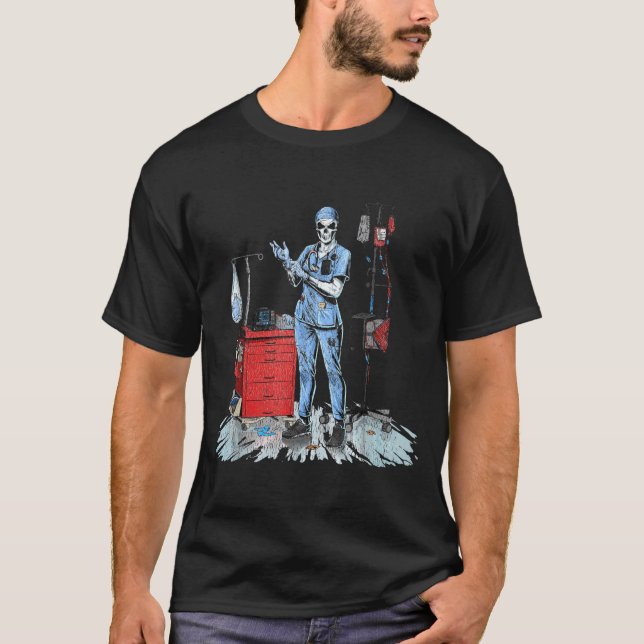 Deadside Nurse Blue Scrubs Funny Skeleton Doctor M T-Shirt (Vorderseite)
