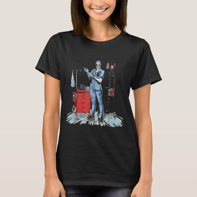 Deadside Nurse Blue Scrubs Funny Skeleton Doctor M T-Shirt (Vorderseite)