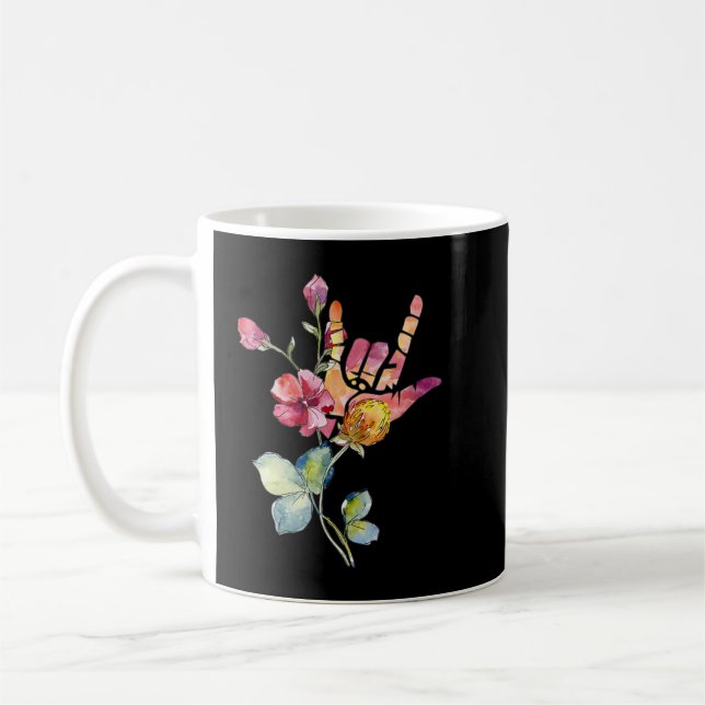 Deaf Pride ASL Lehrer Floral ILY Liebe Gebärdenspr Kaffeetasse (Links)