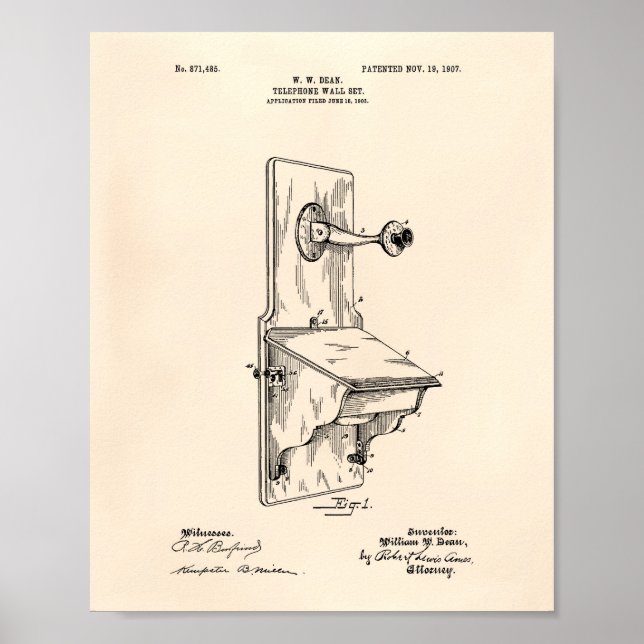 Dean Wall Telefon 1907 Patent Art Old Peper Poster (Vorne)
