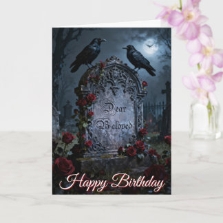 Dear Beloved Gothic Raven & Roses Graveyard Karte