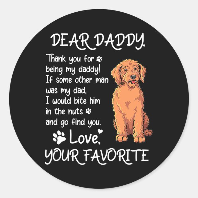 Dear Daddy Labradoodle Dog Dad Father's Day  Runder Aufkleber (Vorderseite)