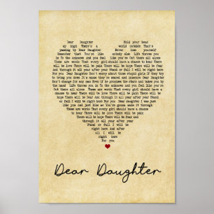 Dear Daughter Vintage Heart Song Lyric Print Poster