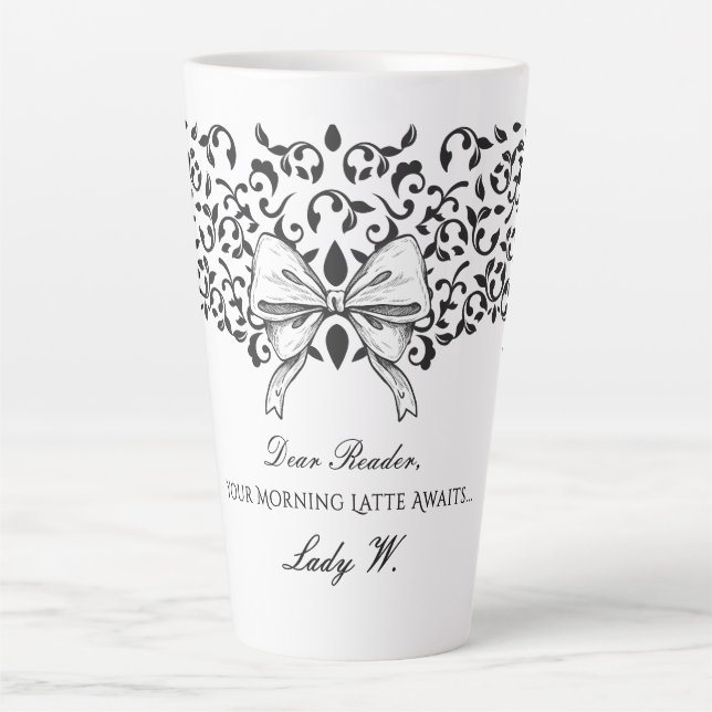 Dear Reader Regencycore Bow Ornate Floral Script Milchtasse (Vorderseite)