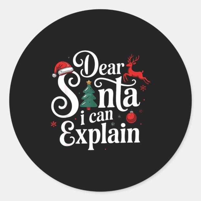 Dear Santa Can Explain Funny Christmas Kids Adults Runder Aufkleber (Vorderseite)