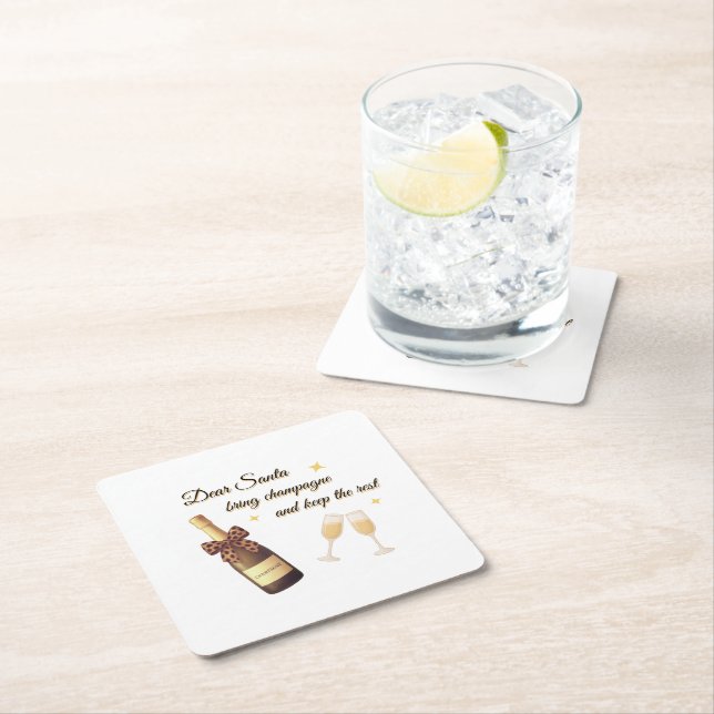 Dear Santa Champagne Design Rechteckiger Pappuntersetzer (Vor Ort)
