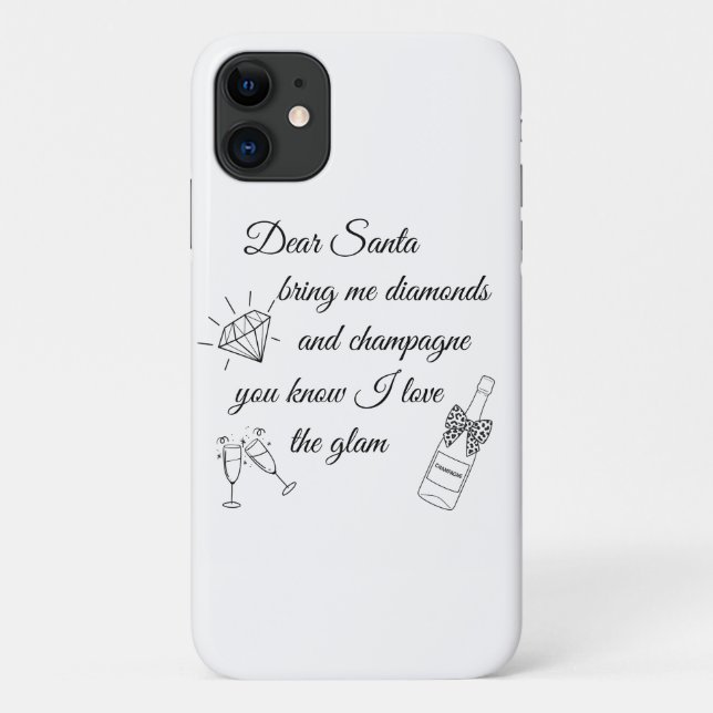 Dear Santa Champagne & Diamonds Line Art Design Case-Mate iPhone Hülle (Rückseite)