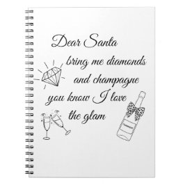 Dear Santa Champagne & Diamonds Line Art Design Notizblock