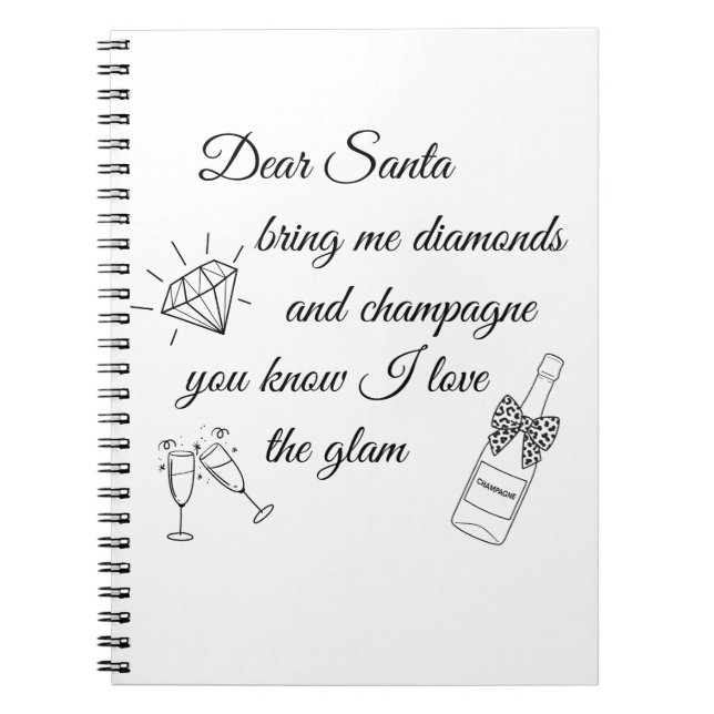 Dear Santa Champagne & Diamonds Line Art Design Notizblock (Vorderseite)