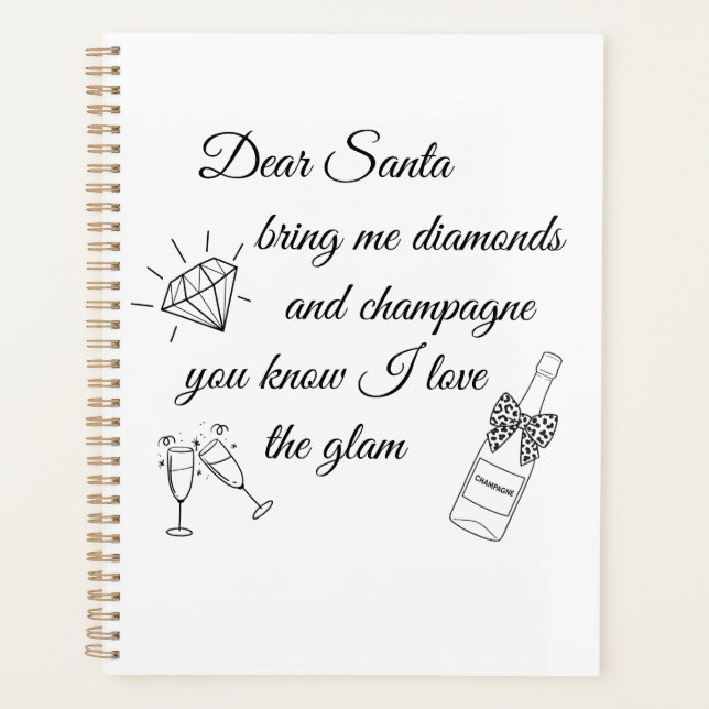Dear Santa Champagne & Diamonds Line Art Design Planer (Vorderseite)