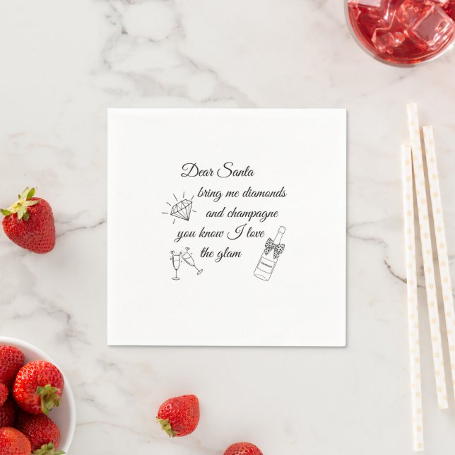 Dear Santa Champagne & Diamonds Line Art Design Serviette (Beispiel)